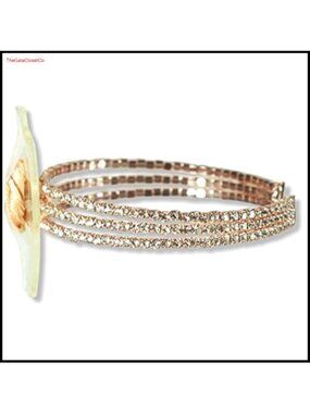 Rose Gold Floral Corsage Bracelet with Rhinestones